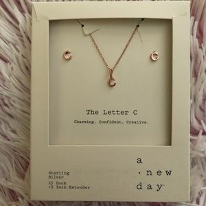 Sterling Silver “C” Initial Necklace/Earring Set